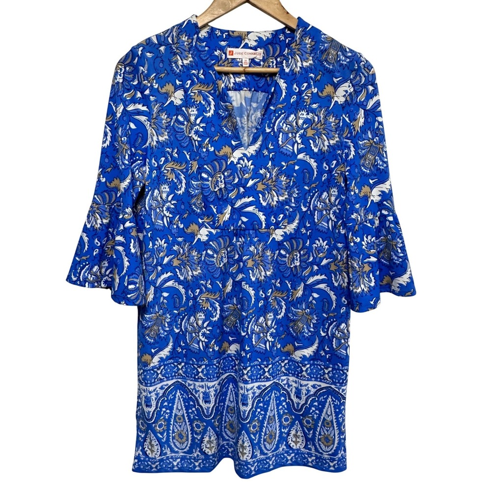 Jude Connally Kerry Floral Paisley Dress Womens XS Bell Sleeve Resort Preppy